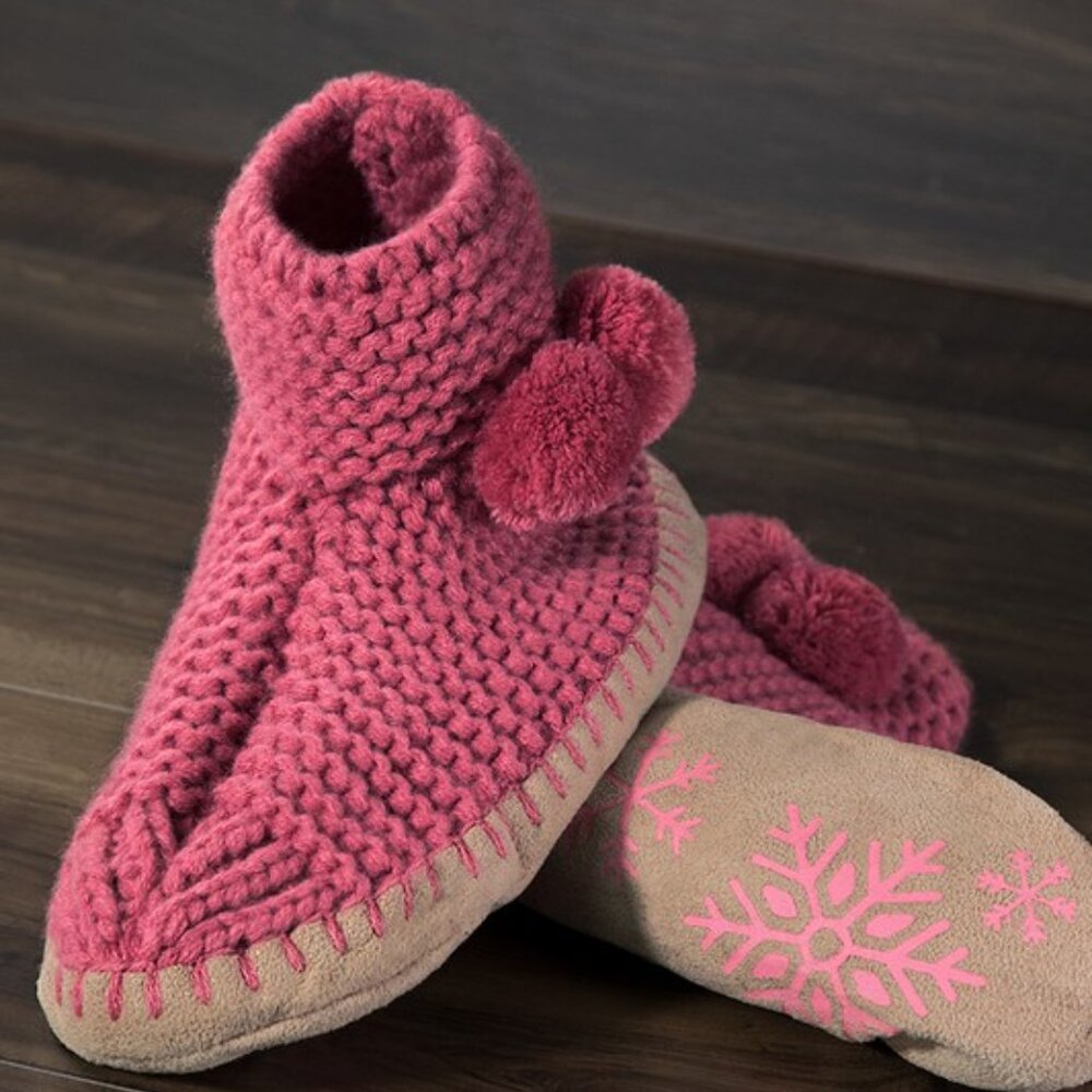 Comfy Hand Knitted Indoor Slipper Booties w Pom-Poms 🎁 Excellent Gift! 🎁